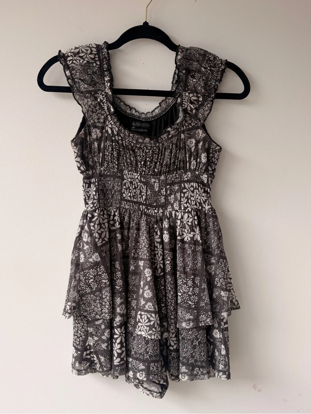 Urban Outfitters Black and White Floral Tiered Dress